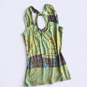 Kenneth Cole Reaction Y2K Green Brown Teal Print Top L Made in USA